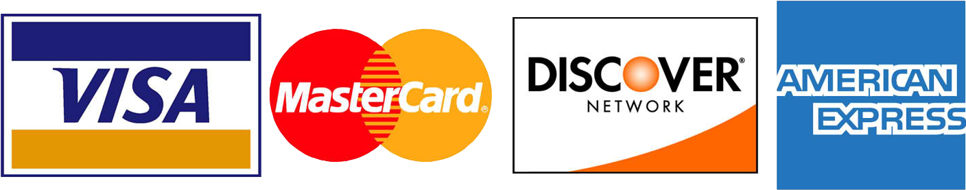 We accept Visa, Mastercard, Discover, and American Express