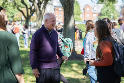 President Kaufman Talking With A Student