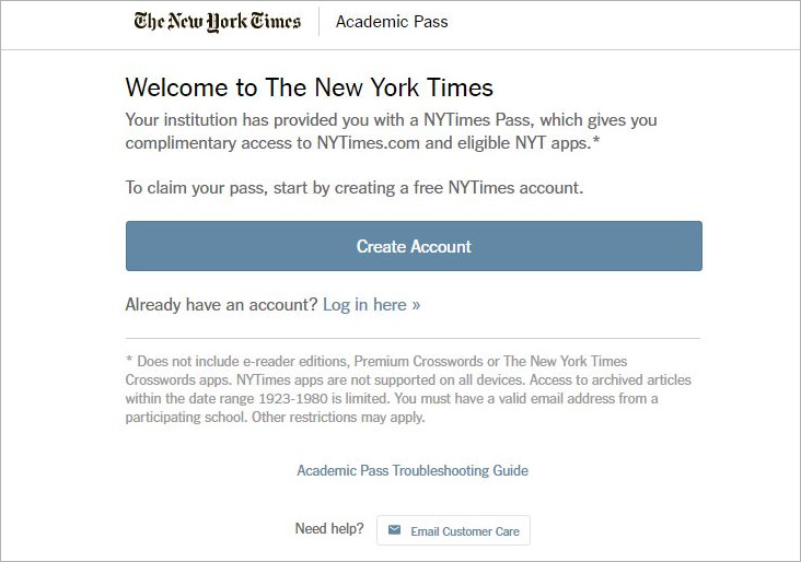 Screenshot from New York Times website