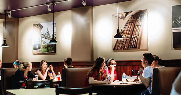 students eating in a restaurant